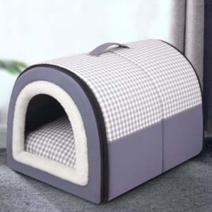 Lit igloo pliable 2 en 1 avec coussin amovible anti-anxi&eacute;t&eacute; - Niche apaisante et chaude pour chien et chat - Imperm&eacute;able et chaud - 45 x 32 x 35 cm, bleu (Mozzeilee, neuf)