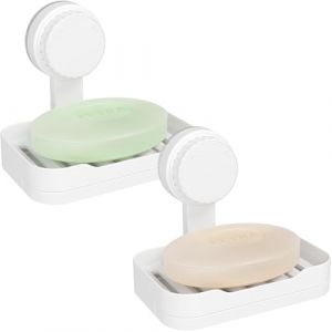 Lifewit Porte-Savon Ventouse pour Douche, 2 Pi&egrave;ce Support Savon avec &eacute;coulement, Porte-Savon en Lastique sans Percer, Boite Savon Amovible Montage Mural pour Douche, Porte-&eacute;ponge de Cuisine, Blanc (Lifewit Home FR, neuf)