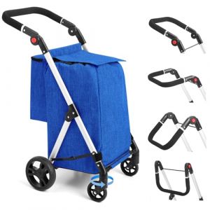 LEUYA ABC Chariot de Courses, Un Sac Principal de 46L, avec Sac Isotherme, Poignées Réglables, Chariot de Courses Pliable, léger en Aluminium (Azur) (Afruey eur, neuf)