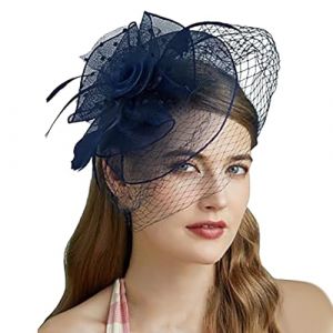 Chapeaux de mariage pour femme - Bibi pour femme - Chapeau à fleurs pour thé, cocktail, mariage, église (bleu marine, taille unique) (ZJens, neuf)