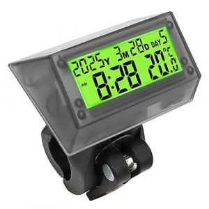 Auto Horloge LCD solaire - Horloge numérique multifonctionnelle, étanche et antichoc, avec heure, date, semaine, température et support de poignée pour voiture, moto, vélo, feu vert (Aototeck US, neuf)