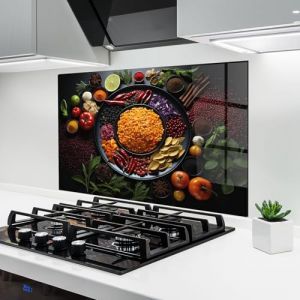ARTHUB&reg; Cr&eacute;dence de Cuisine en Verre 60x80 cm, Pretty Spice Plate | Protection Contre Les &eacute;claboussures, Rev&ecirc;tement Mural en Carreaux, Plaque en Verre, Verre tremp&eacute;, Aliments, &Eacute;pices (ARTHUB - wall decor, neuf)