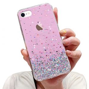 LCHULLE Coque Compatible avec iPhone 7/8/SE2020/2022 Femme Fille Paillettes Silicone Antichohc Transparente Brilliante Glitter Case Coque pour iPhone 7/8/SE2020/2022 Rose (ukbai, neuf)