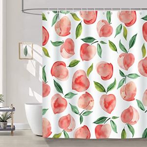 Bonhause Rideau de Douche Pêche Rose Fruit d'été 180 x 180 cm Rideau de Bain Tissu Polyester Anti Moisissure Imperméable Lavable Rideaux Salle de Bain avec 12 Crochets pour Baignoire (Bonhause EU, neuf)