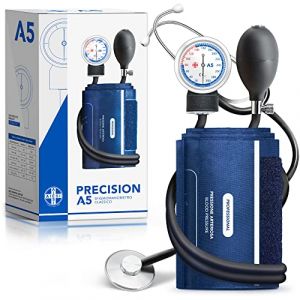 AIESI® Sphygmomanomètre Manuel Professionnel Anéroïde Tensiomètre classique pour les adultes avec stéthoscope PRECISION A5, Garantie 24 mois (Medical Division, neuf)