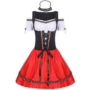 Black Friday Offres 2024 - Dirndl femme - Body femme sexy en dentelle - Chemisier Dirndl rouge - Chemisier Dirndl blanc - Pour femme - Costume de fête de la bière midi - Mode traditionnelle midi - Été (PINCON, neuf)