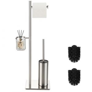 DAZI Ensemble Brosse Toilettes WC et Porte Papier en Acier Inoxydable,Brosse WC et Panier de Rangement 3 en 1, Porte Rouleau au Sol au Design Minimaliste et Gain de Place (Nickel bross&eacute;) (DAZI OFFICIAL SOTRE, neuf)