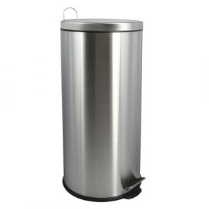 MSV, Poubelle &agrave; p&eacute;dale en Inox, P&eacute;dale pour pied, pour Petits Espaces, Couvercle &agrave; Fermeture en Douceur, avec Seau Int&eacute;rieur, Ronde, 30 Litres, Gris (Bath & Home, neuf)