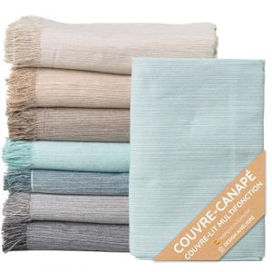 Couvre-lit multi-usages; Plaid Sofa, Plaid Foulard, Couvre-canapé, Foulard pour canapés en coton et autres fibres. Fabriqué en Espagne. Housses de canapé (Vert d'eau marbrée 09, 180x260cm.) (Jarapa Home, neuf)