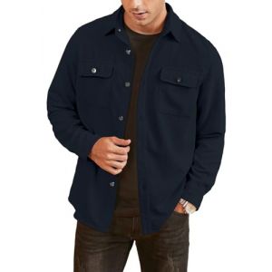 Elegancity Chemise à Veste en Velours Côtelé Bûcheron Homme à Manches Longues Casual Bouton Chemise Veste Regular Fit Deux Poches Bleu Marine, L (Elegancity, neuf)