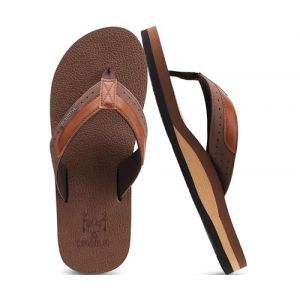 KuaiLu Tongs Hommes &eacute;t&eacute; Cuir en Tissu Plage Flip Flops Confort Soutien Voute Plantaire Tongue Sandales Orthopedique Mousse de Yoga Piscine Antid&eacute;rapantes Douche Claquette brun clair 46 (KUAILU-XYL, neuf)