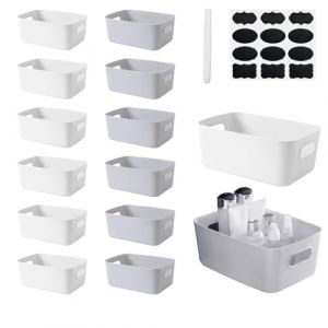 14 Paniers de Rangement en Plastique, 20 x 14 x 6,5 cm, Paniers et Bo&icirc;tes de Rangement,Panier avec Poign&eacute;e Empilable Bac Bo&icirc;te pour Salle de Bain, Cuisine, Bureau (Shenzhen shangruize Technology Co., Ltd, neuf)
