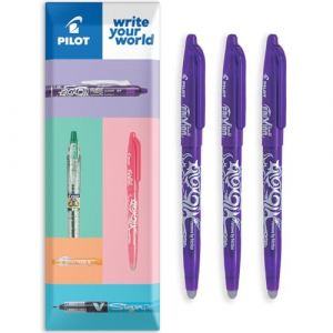 PILOT Frixion FR7 Lot de 3 stylos roller effa&ccedil;ables &agrave; la chaleur et &agrave; friction Pointe moyenne 0,7 mm Emballage cadeau Violet (OMGHC., neuf)