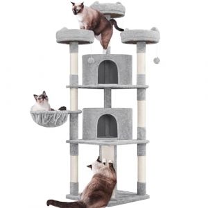 Yaheetech Arbre a Chat Géant 193 cm avec Griffoir Arbre à Chat Design Arbre à Gratter Tour de Jeux avec 2 Grottes Spacieux 3 Plateformes Planche à Gratter Gris Clair (Yahee365, neuf)