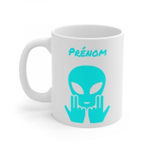 Mug Alien Personnalisé avec Prénom Tasse Humour Rose OVNI Signe Jul Cadeau Drôle et Original (Bleu) (TeeCustom, neuf)