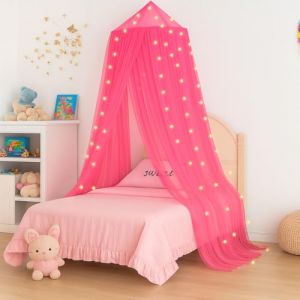 Vicloon Ciel de Lit pour Maison, Moustiquaire Ronde Rideau Baldaquin D&ocirc;me Princesse Tente de Lit, 250 * 900 * 60cm, pour d&eacute;coration de Chambre de Fille ou F&ecirc;te sur Le Th&egrave;me des F&eacute;es, Rose (HANSBUY, neuf)