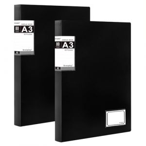 Srvnpioy Lot de 2 Porte-Vues A3 &agrave; 80 Pochettes 160 Vues, Porte-documents A3 Classeur de Pr&eacute;sentation Affichage du Livre Prot&egrave;ge Document pour Portfolios, Croquis, Dessin et Peinture (Noir) (SIYU FR, neuf)