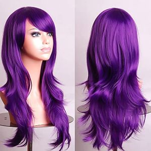 YEESHEDO 28" 70 cm Pourpre Cosplay Bouclé Perruque Femme, Longue Ondulée Synthétique Cheveux Cosplay Wig Anime Parti Halloween Perruques (YEESHEDO, neuf)