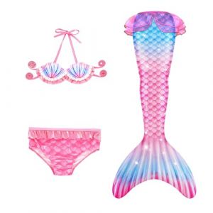 Maillot De Bain Enfant Fille Joli Maillot de Bain d'été Cosplay Party Fille Manches Longues 3 Pièces Deguisement Océan Piscine Natation Plage Costume de Bain de Plage (HIKLASbien, neuf)