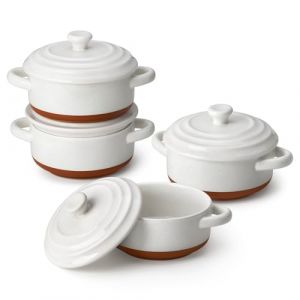 MALACASA S&eacute;rie TARA.BAKE, Mini Cocottes avec Couvercles en Porcelaine, Petits Ramequins 440ml Individuelles, Plats &agrave; Four Rondes avec Poign&eacute;es 4 Pi&egrave;ces pour Souffl&eacute;, Cr&egrave;me Br&ucirc;l&eacute;e, G&acirc;teau, Lasagnes (MALACASA Elegant Tableware Store, neuf)