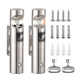 Cendrier Exterieur Sur Pied, Cendriers Muraux Pour l'ext&eacute;rieur, Cendrier Mural Ext&eacute;rieur en Acier Inoxydable, Cendrier Tubulaire avec Couvercle et Serrure,Pour restaurant/bureau (Argent, 2 Pi&egrave;ces) (emeraldp, neuf)