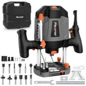 Affleureuse D&eacute;fonceuse a Bois 1200W, Fexrror Affleureuse avec 30000 RPM, 7 Vitesses, Set de 12 Fraises, Port de Poussi&egrave;re, Support de Eail Parall&egrave;le, R&eacute;glage de la Profondeur de Fraisage (zoeon, neuf)