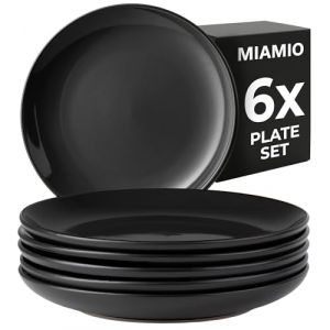 MIAMIO - Ensemble d'assiettes 6 en c&eacute;ramique gr&egrave;s pour la table - Collection Le Papillon (Noir, 21 cm) (Blochergroup FR, neuf)