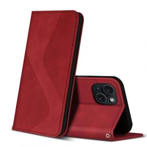 ZONNAVI Coque pour iPhone 15, Premium &Eacute;tui Housse en Cuir de Protection avec [Emplacements Cartes] [Magnetique], Clapet Folio Portefeuille pour iPhone 15 (Rouge) (ZONNAVI, neuf)