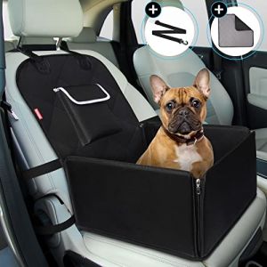 TAMOWA Siège auto extra stable pour chiens de petite à moyenne taille, siège avant et banquette arrière, avec ceinture de sécurité, imperméable pour protection de voiture, noir (Madscal, neuf)