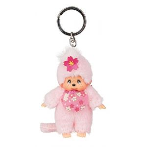 Sekiguchi 242467 - Original Monchhichi Fille Fleur de Cerisier, en Peluche Rose, avec Bavoir et Tresse avec Fleurs, Porte-clés, env. 10 cm (coseon-de, neuf)