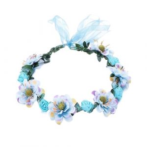 Couronne de Fleurs Couronne de fleurs, bandeaux, accessoires mariage, couronne florale for fille, guirlande roses, diad&egrave;me mari&eacute;e(Blue) (huxiaohong666, neuf)