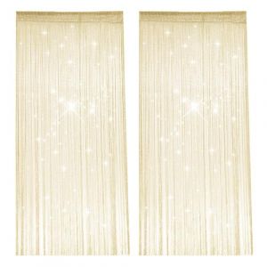 2 Pi&egrave;ces Rideau de Fil, 100 X 200 cm Clignotant Rideau Perle, Beige Jaune Rideaux Anti Mouche Porte Entr&eacute;e, S&eacute;paration de Pi&egrave;ce, Convient pour Mariages, Caf&eacute;s, Restaurants, Portes et Fen&ecirc;tres (YYBYEU, neuf)