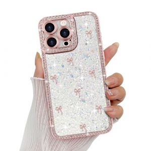Wirvyuer Compatible avec iPhone 14 Pro Max Coque Glitter Luxe Brillant Housse avec Cristal Diamant pour Femme Fille Bling Strass Coque avec 3D N&oelig;uds Case pour iPhone 14 Pro Max Rose (meijiehua, neuf)