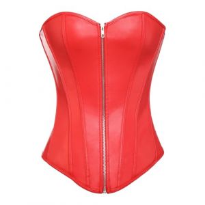MISS MOLY Superbe Corset Mesdames Regarde en Cuir Noir par la Lingerie et G-String, Rouge (Zip), 4XL/FR50~52(Bust114~122 Wais96.5~103) (Summer Holiday Life, neuf)