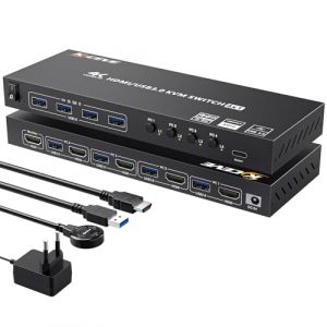 YOUTINGHDAV Commutateur KVM 4 PC 1 moniteur HDMI 4K @ 60 Hz, émulateur EDID, commutateur KVM USB 3.0 4 ports partage clavier, souris, moniteur, commutateur HDMI USB avec télécommande filaire et câbles (YT STORE, neuf)