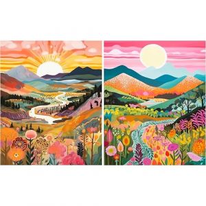 Hongyrjy 2 Pack Paysage Kits de Peinture au Numéro-Montagne Peinture Numero D'art Adulte,Paint by Numbers Kis,Peinture Numero Adulte Débutants Avec Pinceau Pigment Acrylique 30x40cm (Hongyjy, neuf)