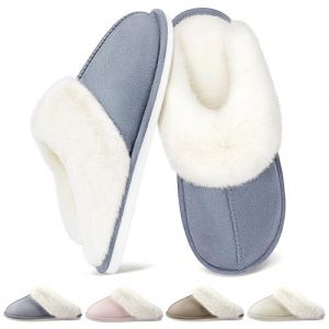 QQSQ Chaussons Femme Homme Hiver Pantoufles Maison Chaud Confort fourr&eacute;s Faux Daim &agrave; Fourrure Doublure Pantoufles Slippers Cuir Peluche Mules Fourrure Antid&eacute;rapantes pour Int&eacute;rieur/Ext&eacute;rieur (ZHAKAYU LTD, neuf)