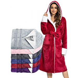 UMIPUBO Robe de Chambre Femme, Peignoir de Bain Polaire Capuche Sortie de Bain Femme avec 2 Poches, Réglable Ceinture - Absorbant et Confort Luxe Ultra Douce (Rouge) (Mindfar-direct, neuf)