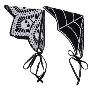DEARMAMY 2pi&egrave;ces &Eacute;charpe T&ecirc;te De Mort Et Bandeau Toile Araign&eacute;e Bandana Gothique Pour Femme Accessoire De Cheveux Tricot&eacute; Main Pour Halloween (Liiane, neuf)