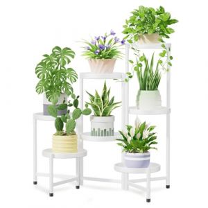 iDavosic.ly Grand support pour plantes d'int&eacute;rieur &agrave; 7 niveaux, 25,4 cm de large, en m&eacute;tal pour plantes multiples, &eacute;tag&egrave;re pliable &agrave; niveaux, blanc (Pulangke2022, neuf)