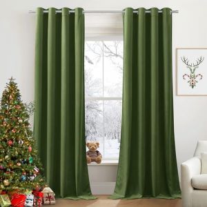 PONY DANCE Rideau Velours - Rideau Isolant Thermiques Anti Froid/Chaleur pour Enfant Adulte Chambre Salon, Lourd Doux Finette 300g/M2, L 132 x H 240cm, Vert Clair, Lot de 2 (RYB HOME EU, neuf)