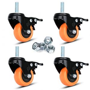 Lot de 4 roulettes pivotantes de 50 mm avec tige filetée M10 x 25 mm - Double verrouillage de sécurité - Roulettes industrielles - Charge maximale : 270 kg - Roulettes avec freins - Pour chariots et (YOOGAA, neuf)