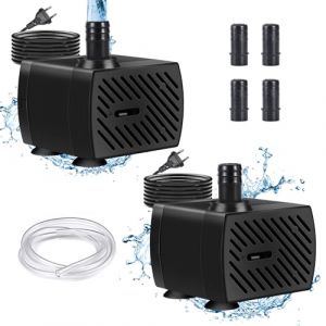 2 Pièces Réglable Mini Pompe a Eau, (350 L/H, 5 W)Pompe Aquarium, Ultra-Silencieux Pompe à Eau Submersible, Pompe Fontaine avec 2 Buses, Pompe Fontaine Exterieur pour Aquarium étang Fontaines (MEISHILE EU, neuf)