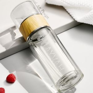 AYVAH Bouteille de thé - bouteille d'eau - bouteille en verre isotherme avec passoire à thé en acier inoxydable, couvercle et étui - Sans BPA - Coffret cadeau infuseur à thé -150ml / 280 ml (Omnitel BV, neuf)