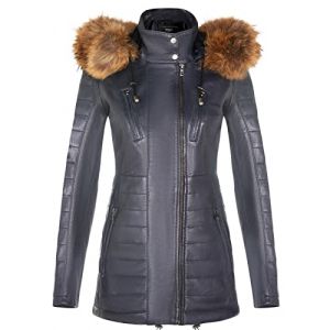 Infinity Leather Veste Parka Femme En Cuir Bleu Marine Trench Manteaut À Capuche Amovible Et Matelassé S (Infinity Leather Collection, neuf)