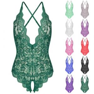 G&eacute;n&eacute;rique sous Vetement Femme Deguisement Sexy Femme Ensemble Femme Dentelle pour D&eacute;collet&eacute; Culotte Fendue Sexy Femme sous Vetements Feminins Masque Sexy Femme, Rose Vif, L (Zawalud, neuf)