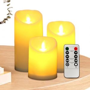 Bougies sans flamme avec t&eacute;l&eacute;commande, bougies &agrave; piles - 3 bougies LED vacillantes &agrave; piles avec t&eacute;l&eacute;commande - Bougies Led vacillantes, pilier &eacute;tanche, bougies Led pour chemin&eacute;e domestique (Yuyuxian, neuf)