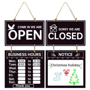 Panneau &laquo; Open Closed &raquo; &ndash; Affiche de l'heure d'ouverture, panneau de porte | Carte d'horloge inscriptible pour entr&eacute;e, magasin suspendu, &eacute;tiquette d'horaire, plaque de bienvenue r&eacute;versible, affichage (ruiue, neuf)