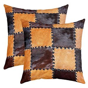 Cuir Vache Imprimer Taie d'oreiller 50x50cm Géométrique Plaid Grid Cuir Vache Housse Coussin pour Maison Le Salon Taie Oreiller Réversible Western Ferme Animaux Lot De 2 Housse de Coussin (Bofanshangmao, neuf)
