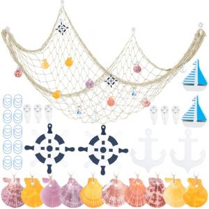 Muyohix Filet de Peche Décoratif, 150cm × 200cm, Décoration Filet de Pêche de Style Méditerranéen, Filet de Peche Decoration avec Coquilles pour Murs de Photos, Fête, Maison, Mariage, Blanc (PureZone2025, neuf)